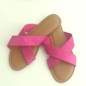 Sueded Cross Strap Slide Sandals